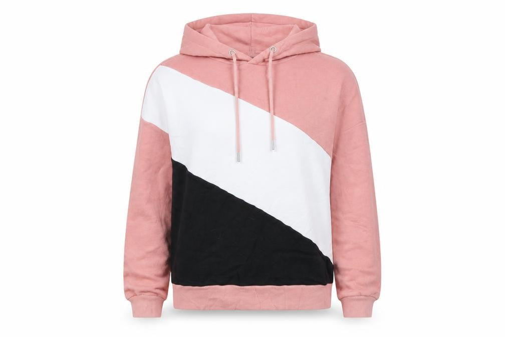 Front view of Boohoo women’s pink pullover hoodie, size S