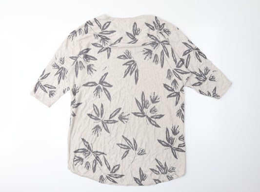 Viz A Viz Womens Beige Floral Knit Pullover Jumper Size L