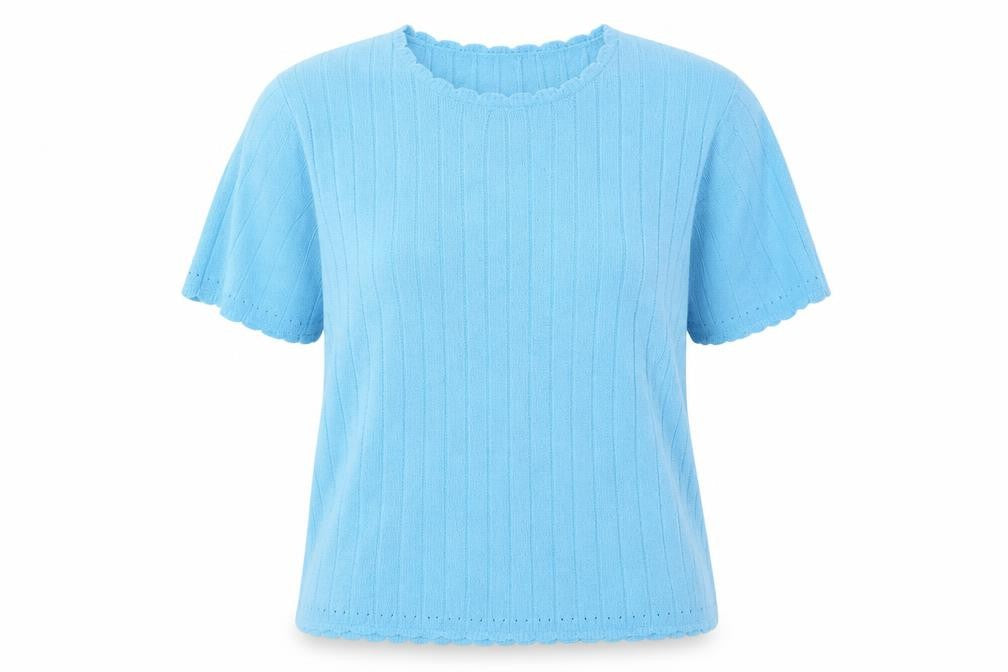 Front view of Berkertex women’s blue knit jumper, size UK 18