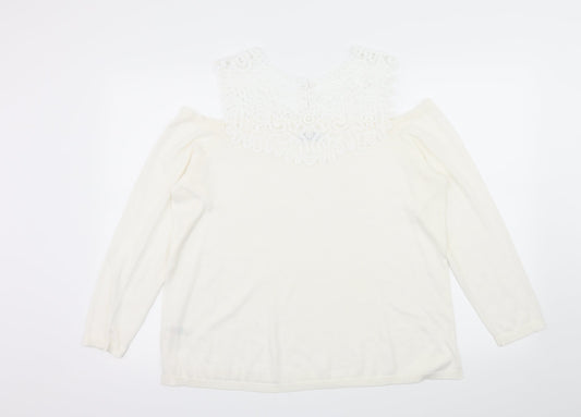 Soon Womens White  Knit Pullover Jumper Size 18  - Crochet detail