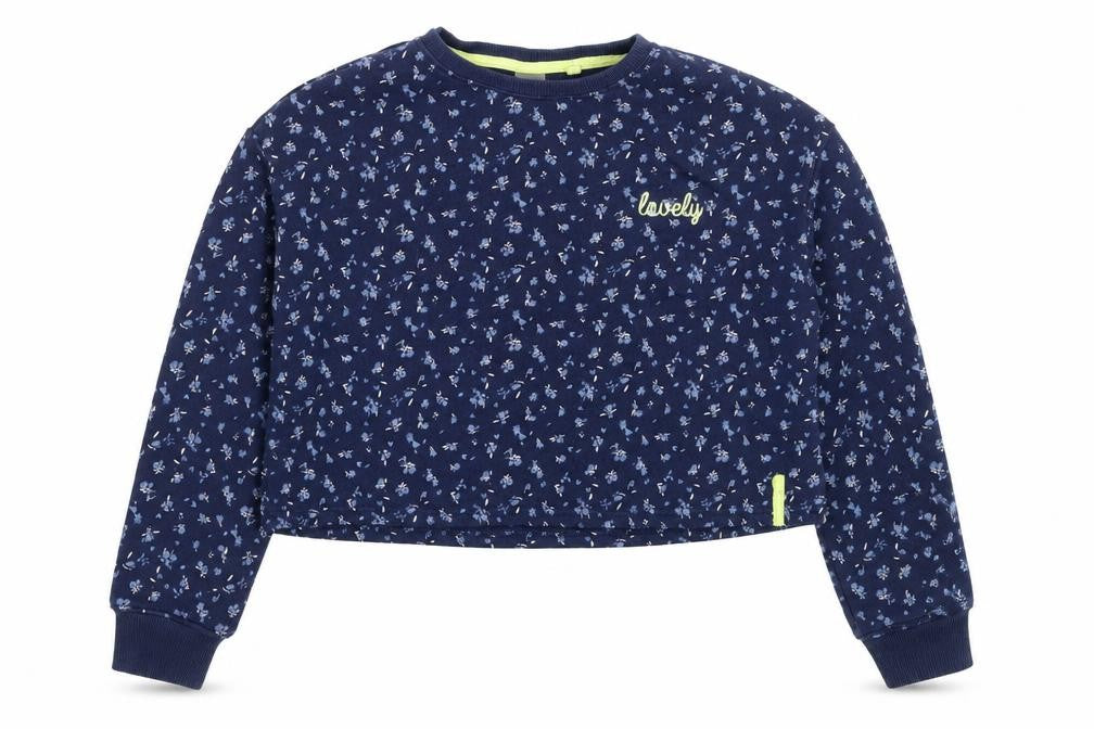 Front view of Next girls’ blue floral jersey pullover sweatshirt, size 12, years - lovely