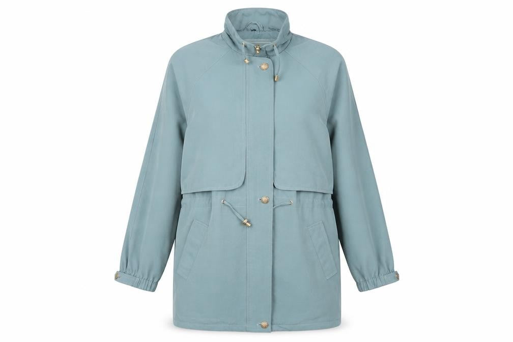 Front view of Silkana women’s blue overcoat coat, size UK 12
