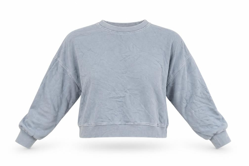 Front view of Pull&Bear women’s blue pullover sweatshirt, size M