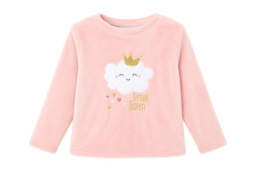 Front view of Just Like You women’s pink fleece top pyjama top, size M, - dream queen