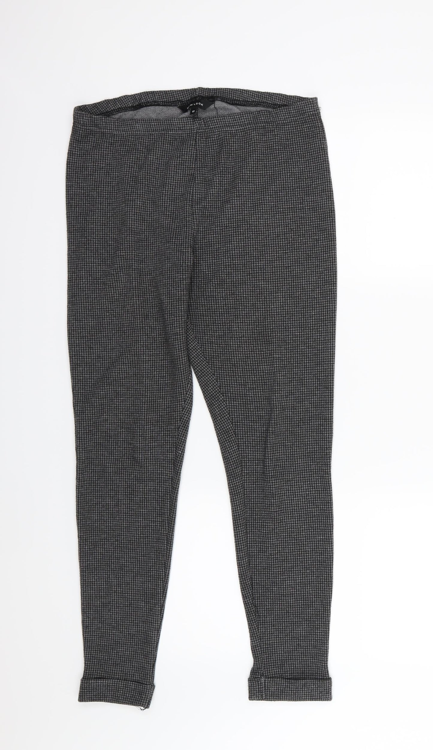 New Look Womens Grey Houndstooth Jersey Trousers  Size 12 L28 in