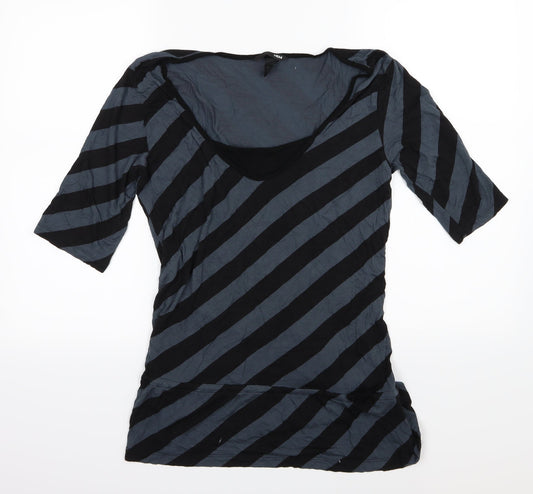 H&M Womens Blue Striped Jersey Basic T-Shirt Size L