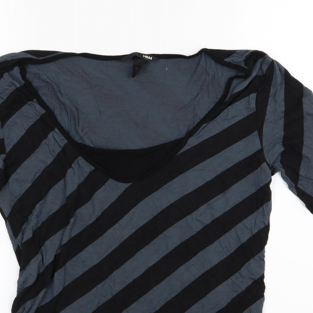 H&M Womens Blue Striped Jersey Basic T-Shirt Size L