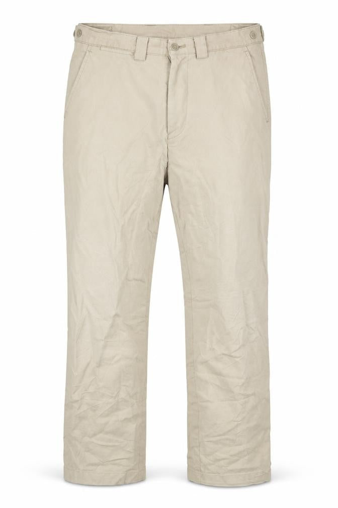 Front view of Augusta men’s beige trousers, size 32, 29-inch leg