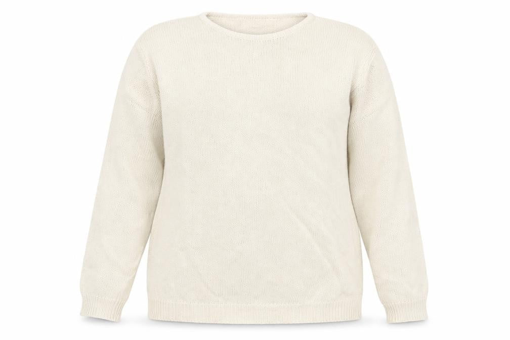 Front view of EWM women’s beige jumper, size UK 14