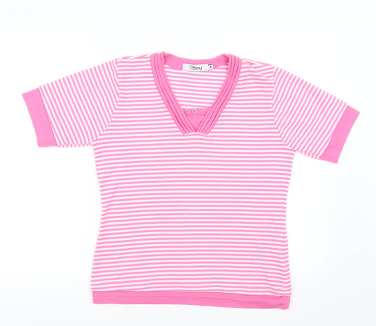 tiffany  Womens Pink Striped  Basic T-Shirt Size M