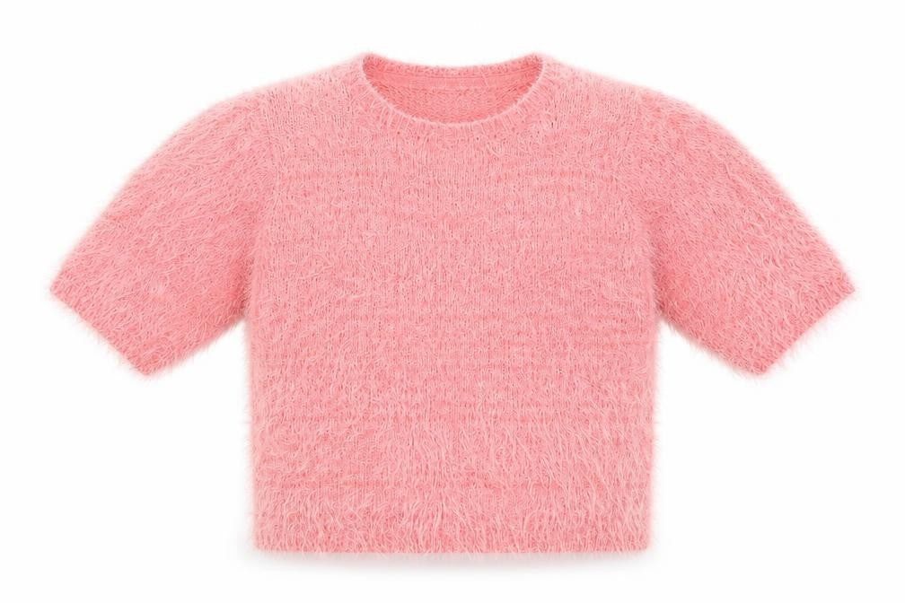 Front view of Young Dimension girls’ pink knit jumper, size 12-13, years