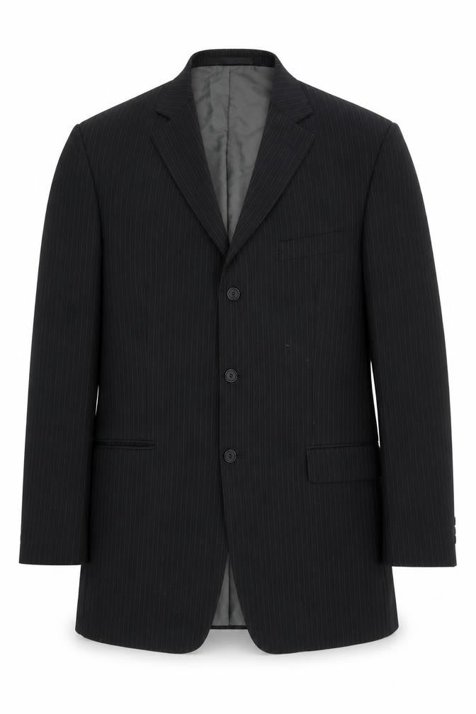 Front view of Marks & Spencer men’s black striped jacket suit jacket, size 44