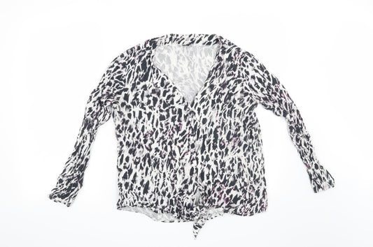 Preworn Womens White Animal Print  Basic Blouse Size 14