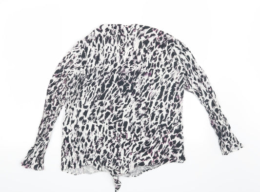 Preworn Womens White Animal Print  Basic Blouse Size 14