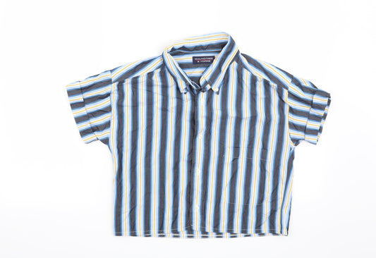 Roundtree & Yorke Womens Blue Striped  Basic Button-Up Size L