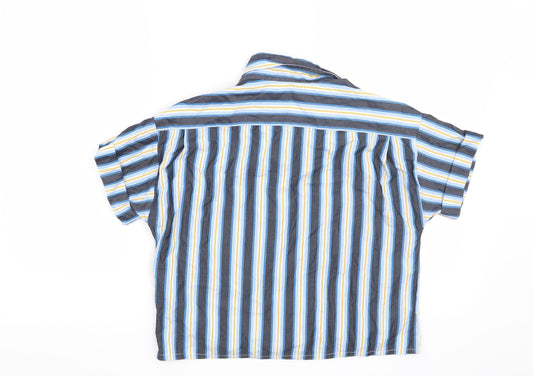 Roundtree & Yorke Womens Blue Striped  Basic Button-Up Size L