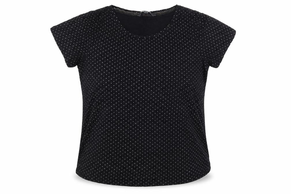 Front view of Bonmarché women’s black basic t-shirt, size UK 12