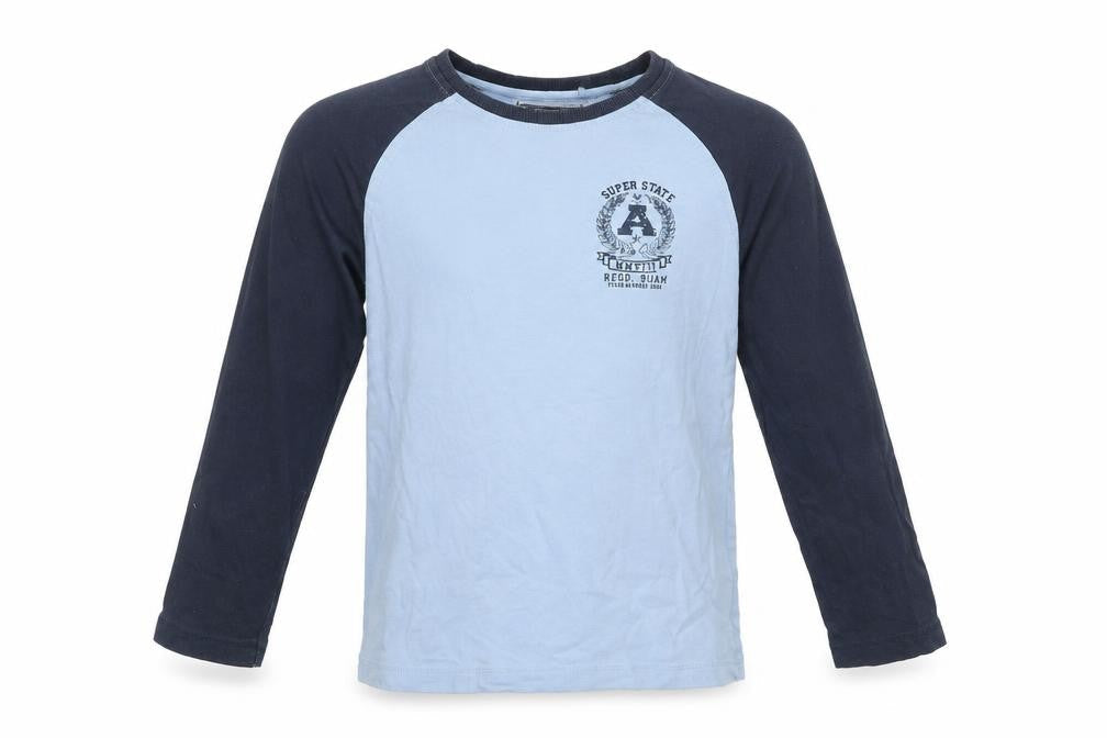 Front view of Next boys’ blue basic t-shirt, size 6, years - super state