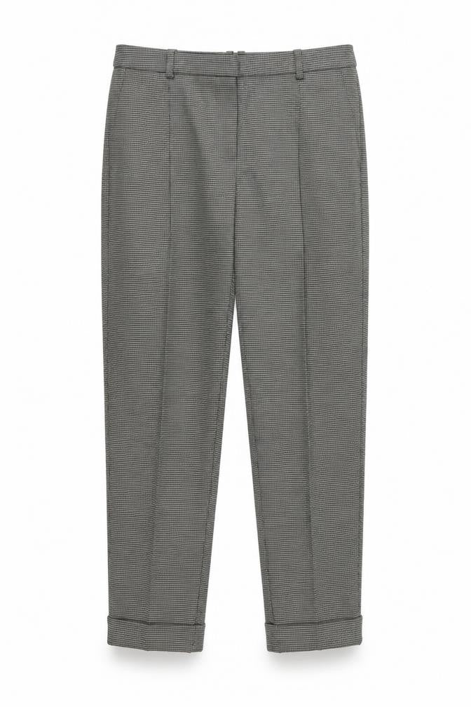 Front view of Mango women’s grey houndstooth cropped trousers, size UK 8, 27-inch leg