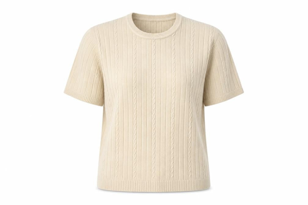 Front view of Preworn women’s beige knit jumper, size M
