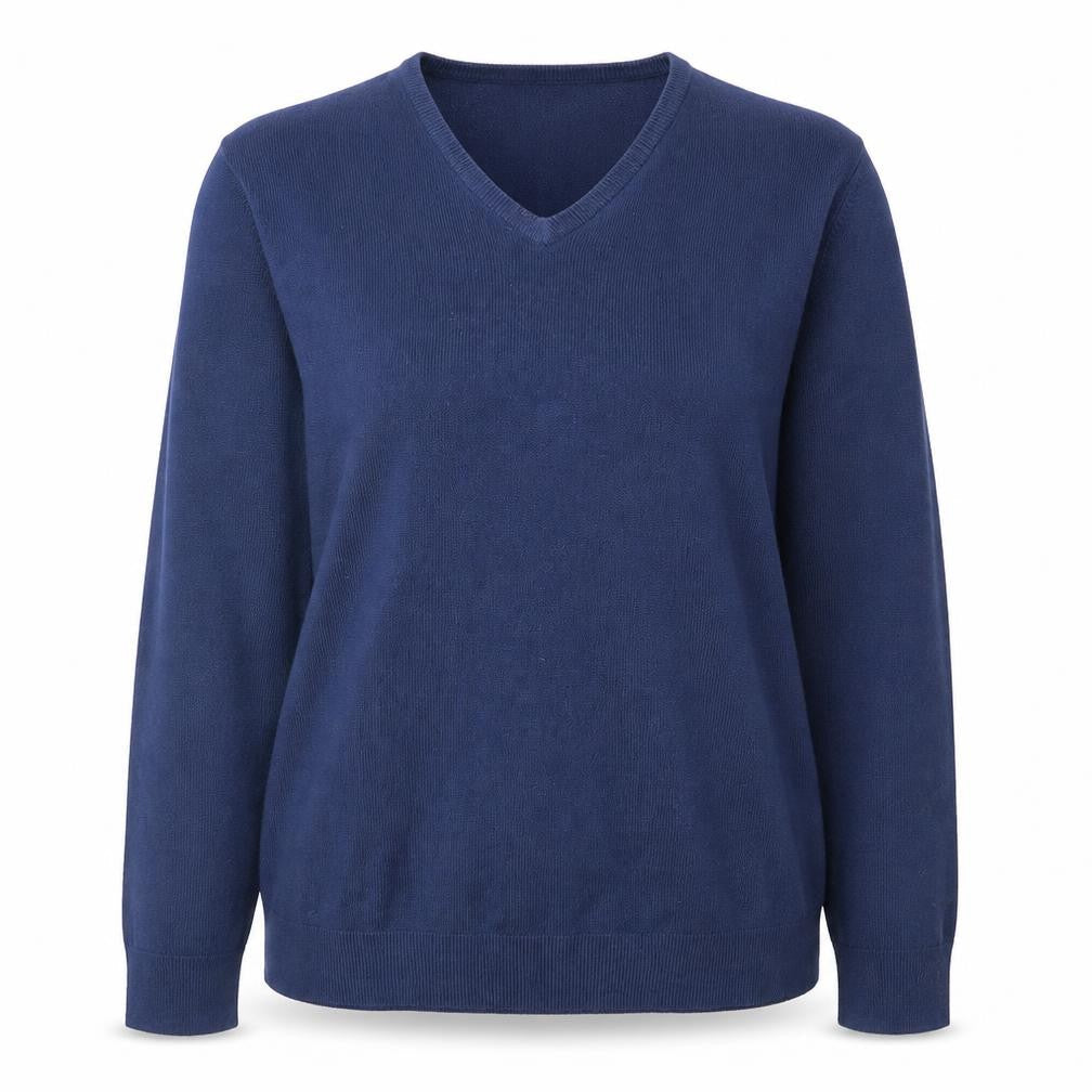 Front view of Marks & Spencer women’s blue knit jumper, size 2XL