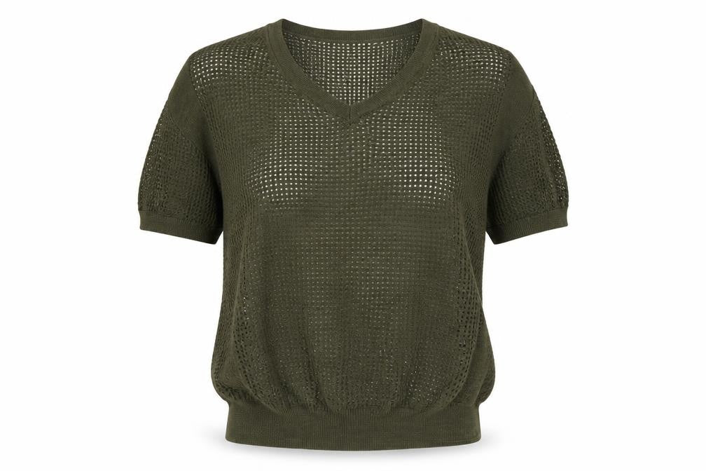 Front view of Next women’s green knit jumper, size UK 6