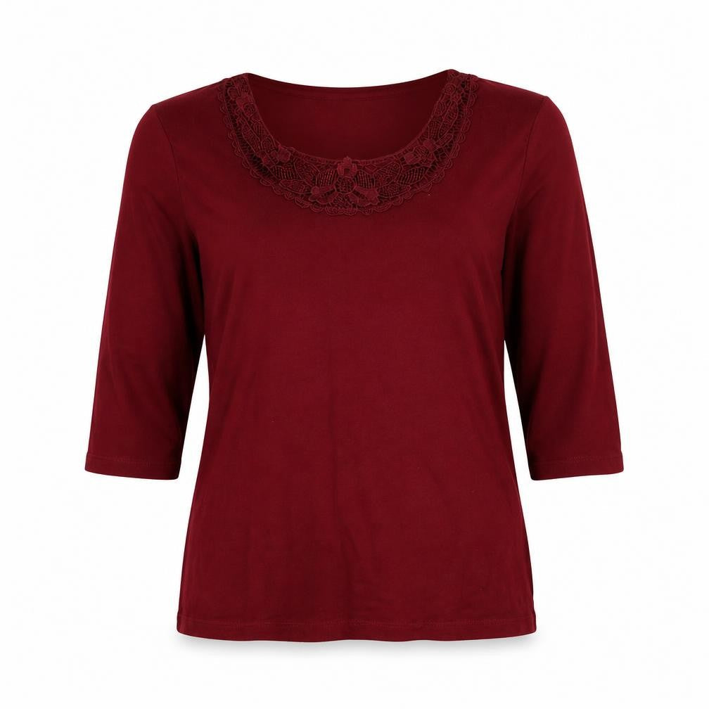 Front view of Marks & Spencer women’s red basic t-shirt, size UK 12