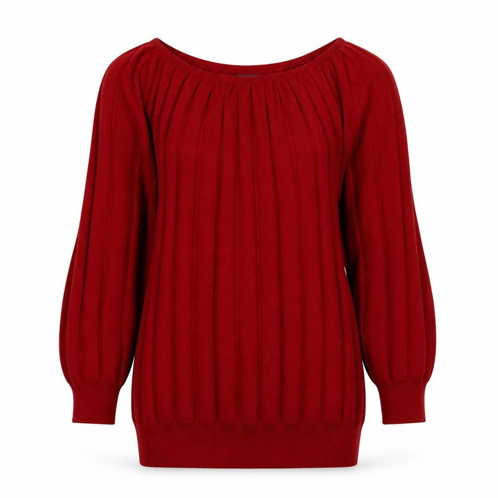 Front view of et vous women’s red knit jumper, size UK 12