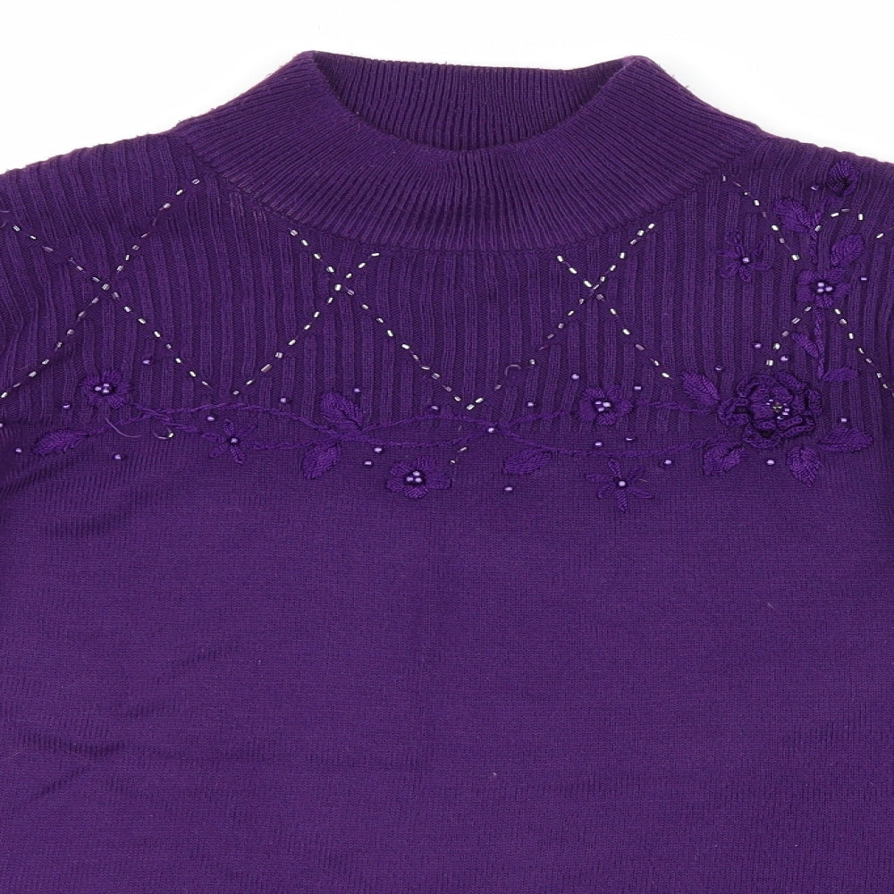 bm Collection Womens Purple Floral  Pullover Jumper Size S