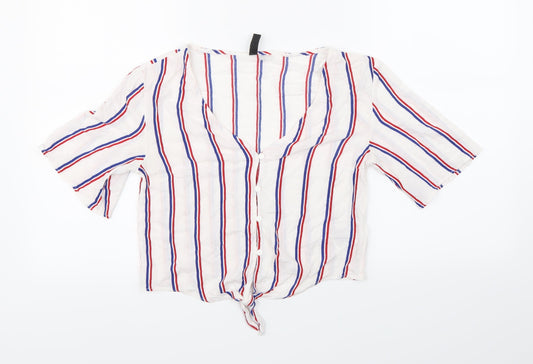 H&M Womens White Striped  Basic Blouse Size 6