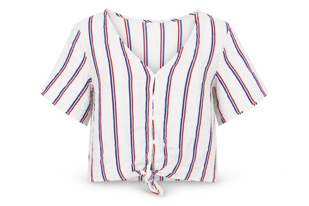 H&M Womens White Striped  Basic Blouse Size 6