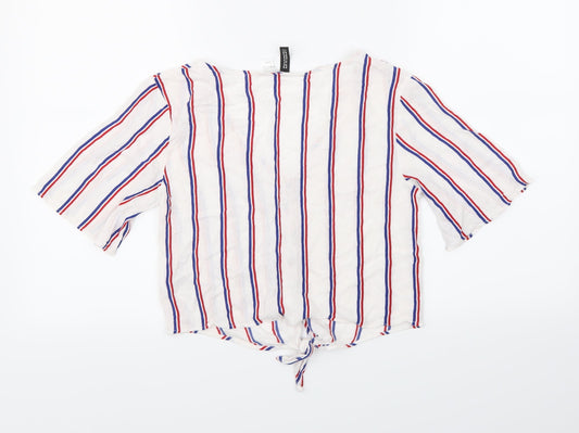 H&M Womens White Striped  Basic Blouse Size 6