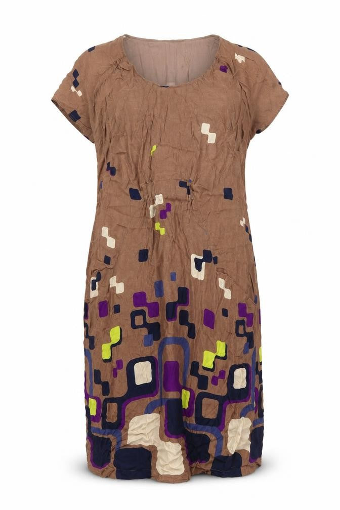 Front view of Tatuum women’s brown geometric shift, size UK 12