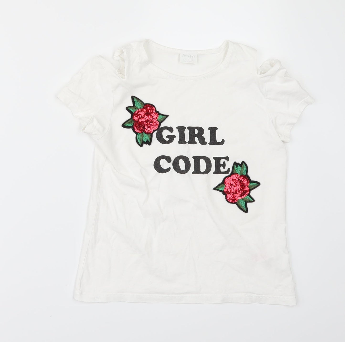 F&F Girls White   Basic T-Shirt Size 9-10 Years  - cold shoulder