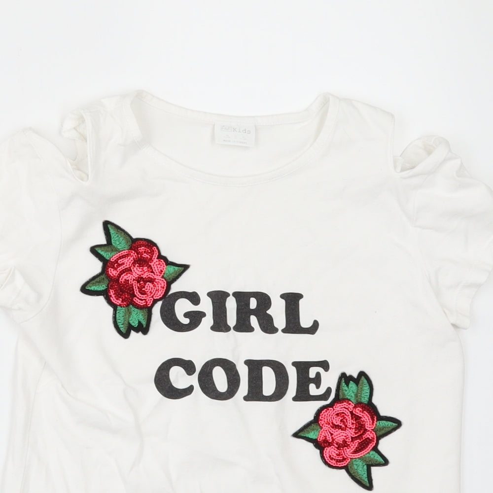 F&F Girls White   Basic T-Shirt Size 9-10 Years  - cold shoulder