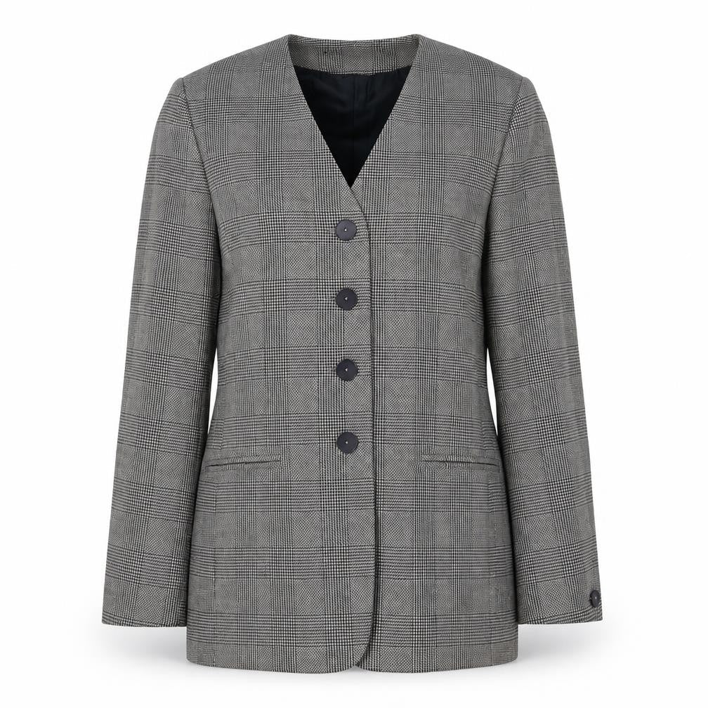 Front view of Debenhams & Freebody women’s grey houndstooth jacket suit jacket, size UK 12