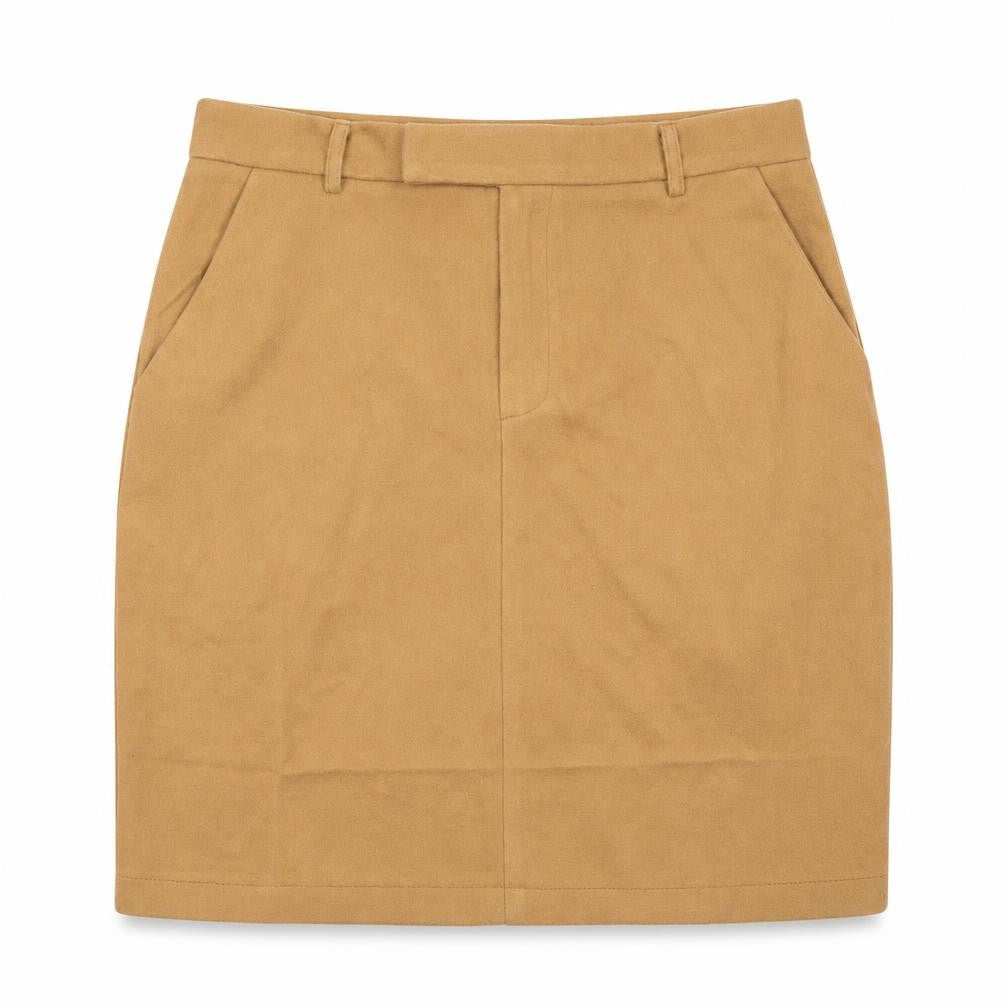 Front view of Preworn women’s beige straight & pencil skirt, size UK 30, in