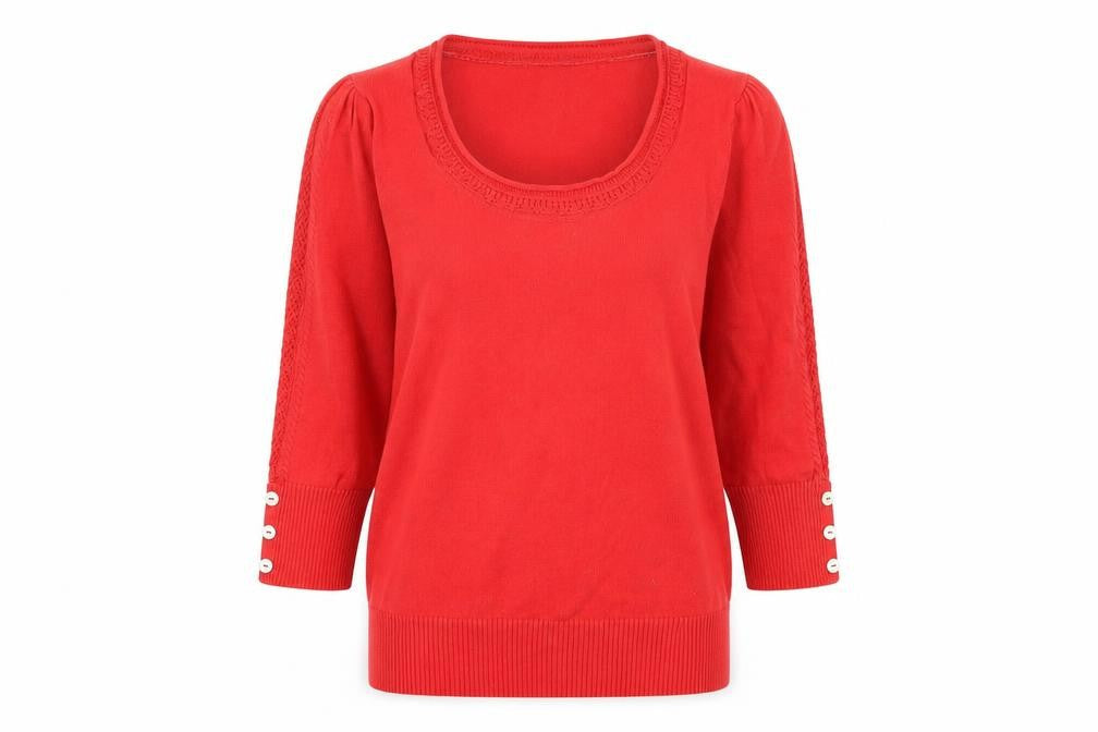 Front view of RJR.John Rocha women’s red jersey basic t-shirt, size UK 12