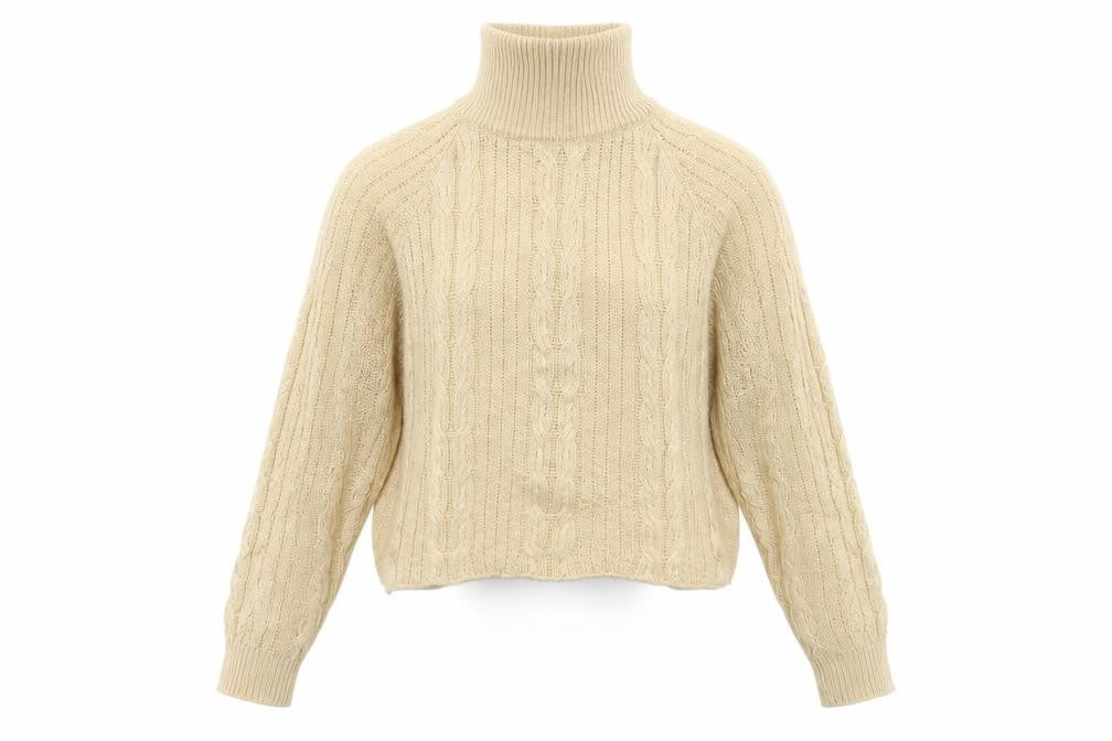 Front view of Preworn women’s beige knit jumper, size L