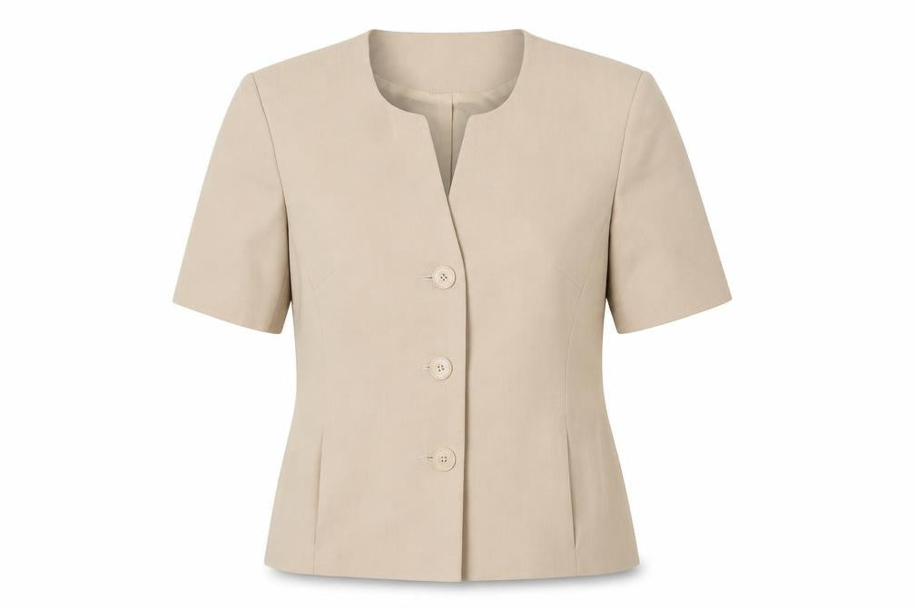 Front view of Berkertex women’s beige jacket blazer, size UK 12