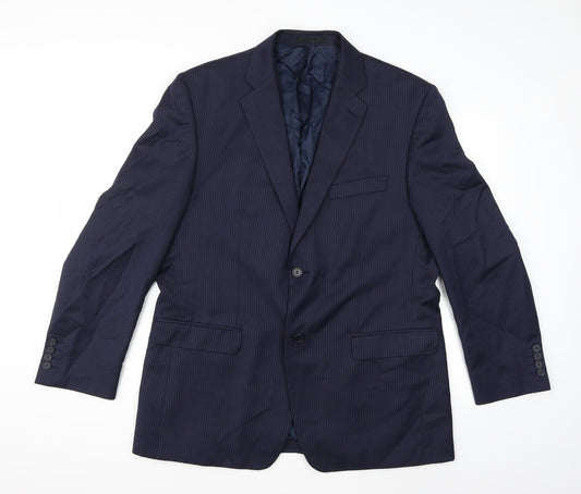 Greenwoods Mens Blue Striped Rayon Jacket Suit Jacket Size 44