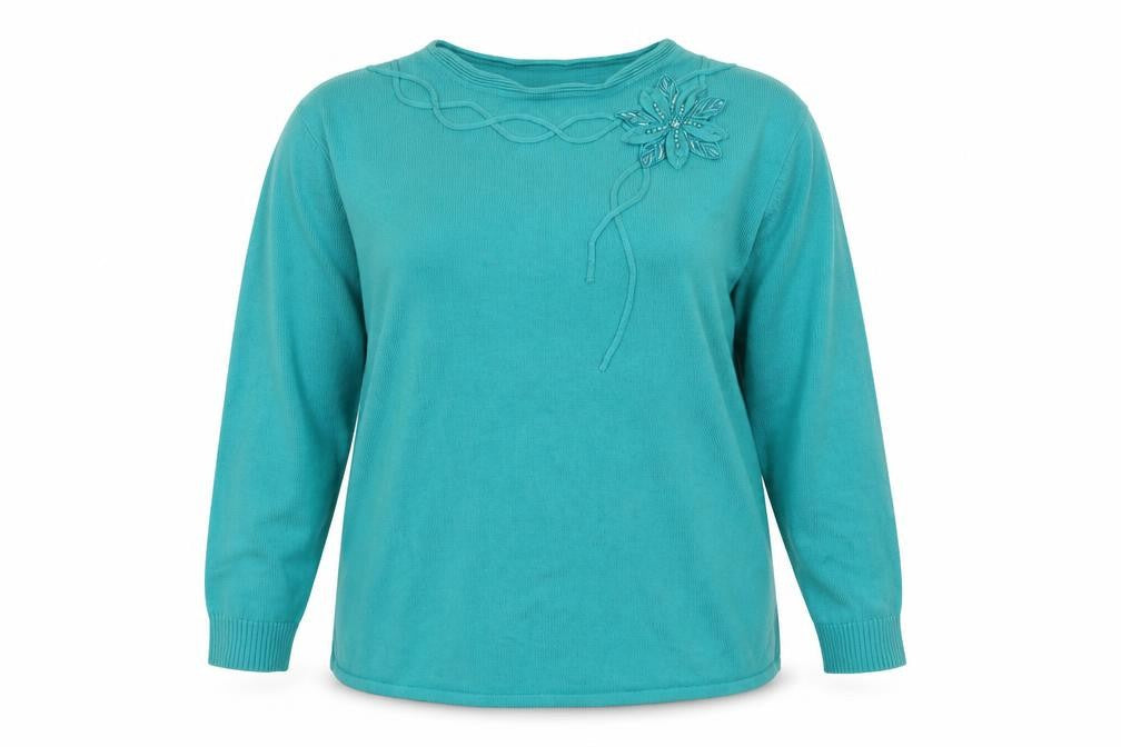 Front view of Reflect women’s green knit jumper, size L
