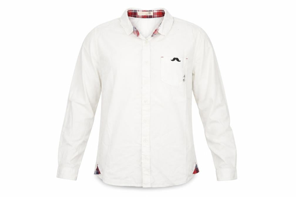 Front view of estacot boys’ white basic button-up, size L