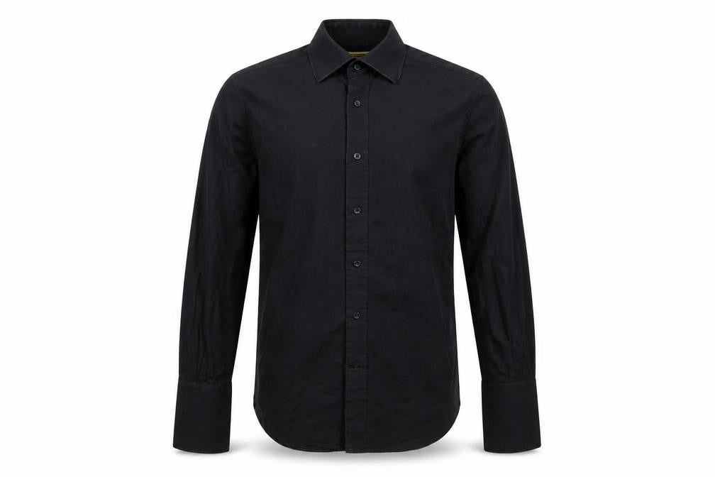 Front view of dreamweaver men’s black button-up, size 14