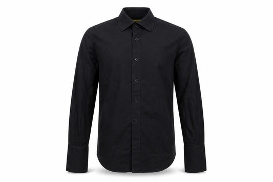 Front view of dreamweaver men’s black button-up, size 14