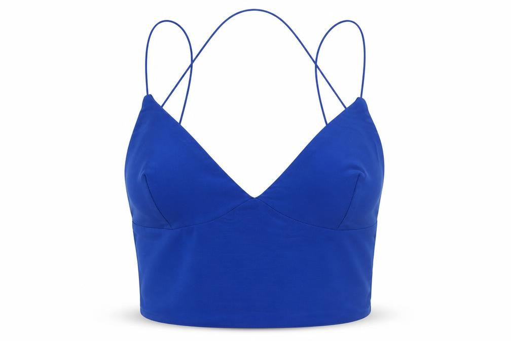 Front view of Club London women’s blue basic blouse, size UK 14