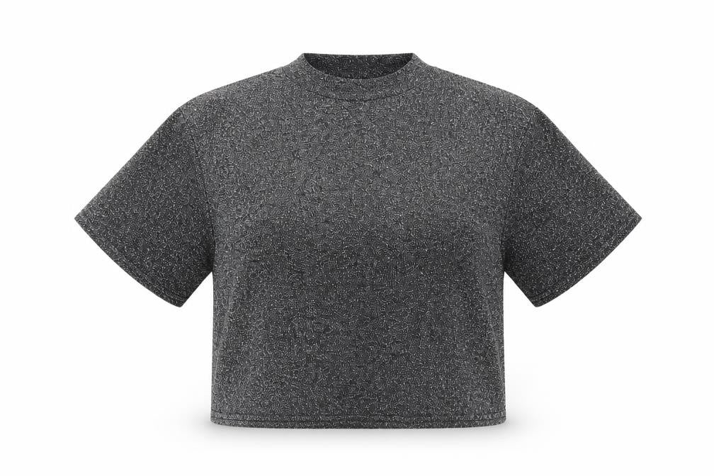 Front view of Cooperative women’s black cropped t-shirt, size S