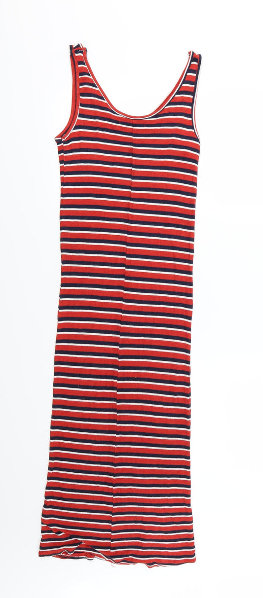 Pull&Bear Womens Multicoloured Striped Knit T-Shirt Dress  Size S