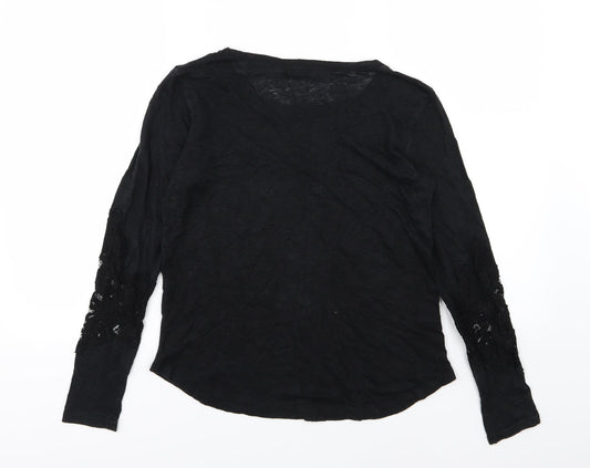Zara Womens Black Floral Knit Pullover Jumper Size S