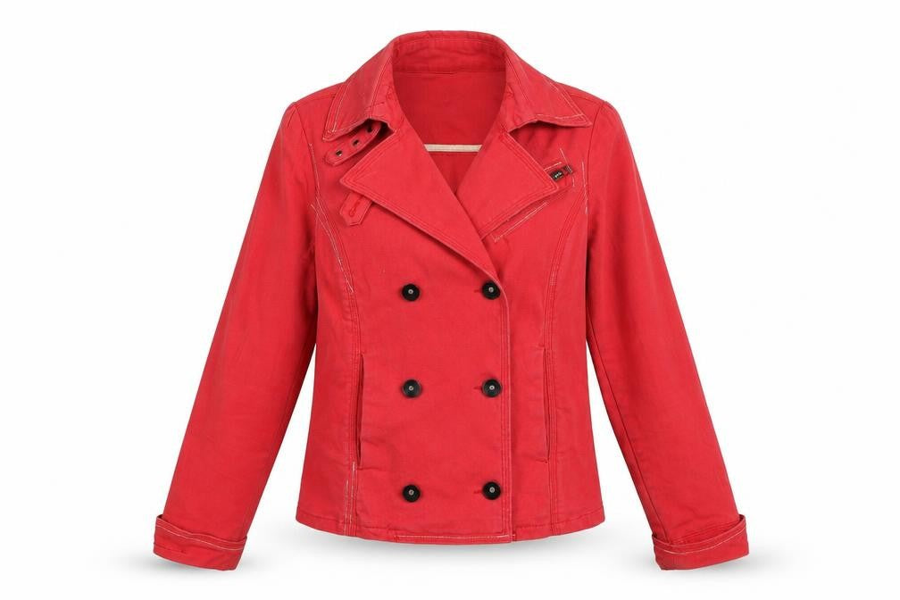 Front view of ASOS women’s red jacket, size UK 12